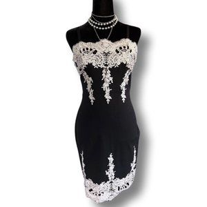 Haute Monde Little Black Dress w/ White Lace
